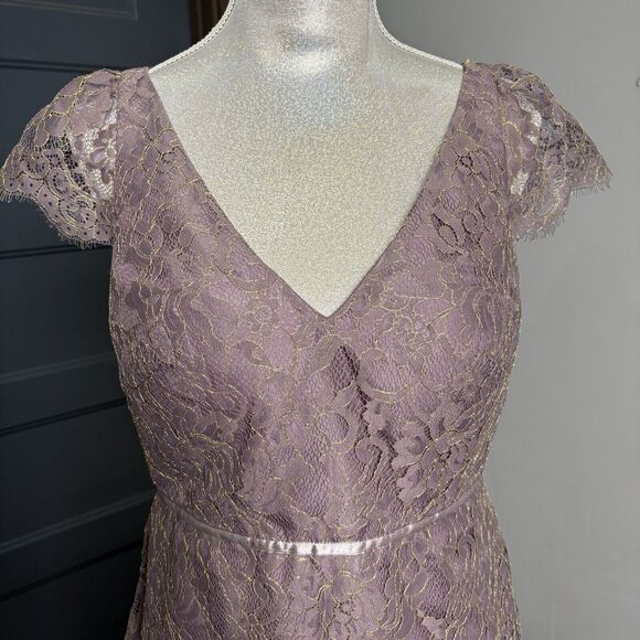 Jenny Yoo Bridgette Garden Lace Dress Plum Purple Size 10 Gold Threading V Neck - Picture 3 of 16